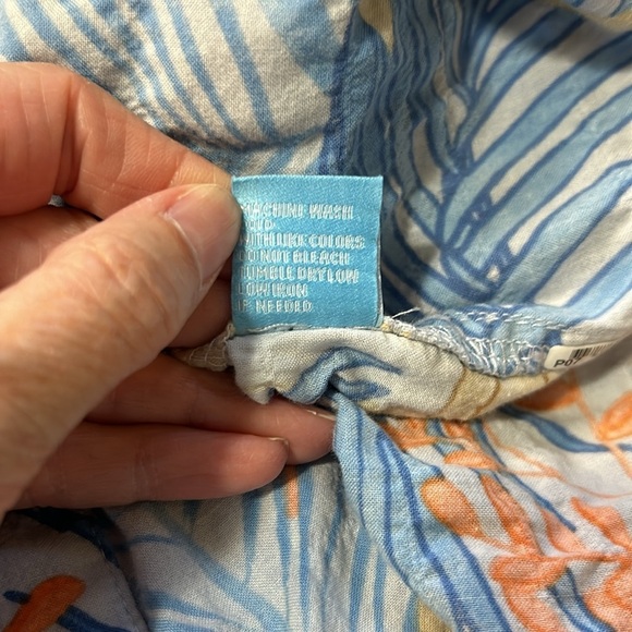 J McLaughlin Lois Shirt Blue Tropical Palm Print Long Sleeve Button Front Sz S - Picture 13 of 16